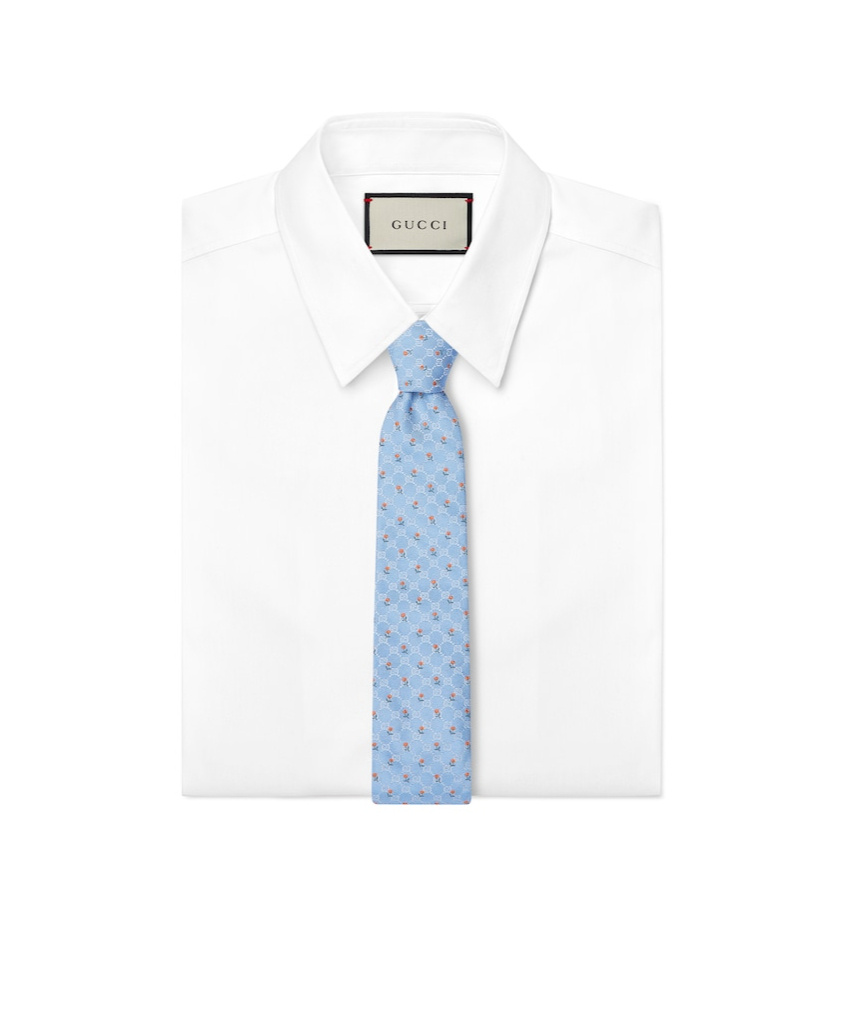 Gucci Gg Jacquard Tie In Blue