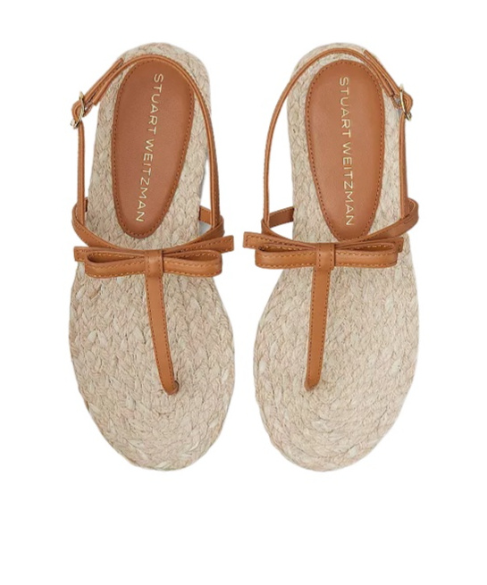 Stuart Weitzman Felicity Espadrillas Thong Sandals In Smooth Leather Jute/macchiato