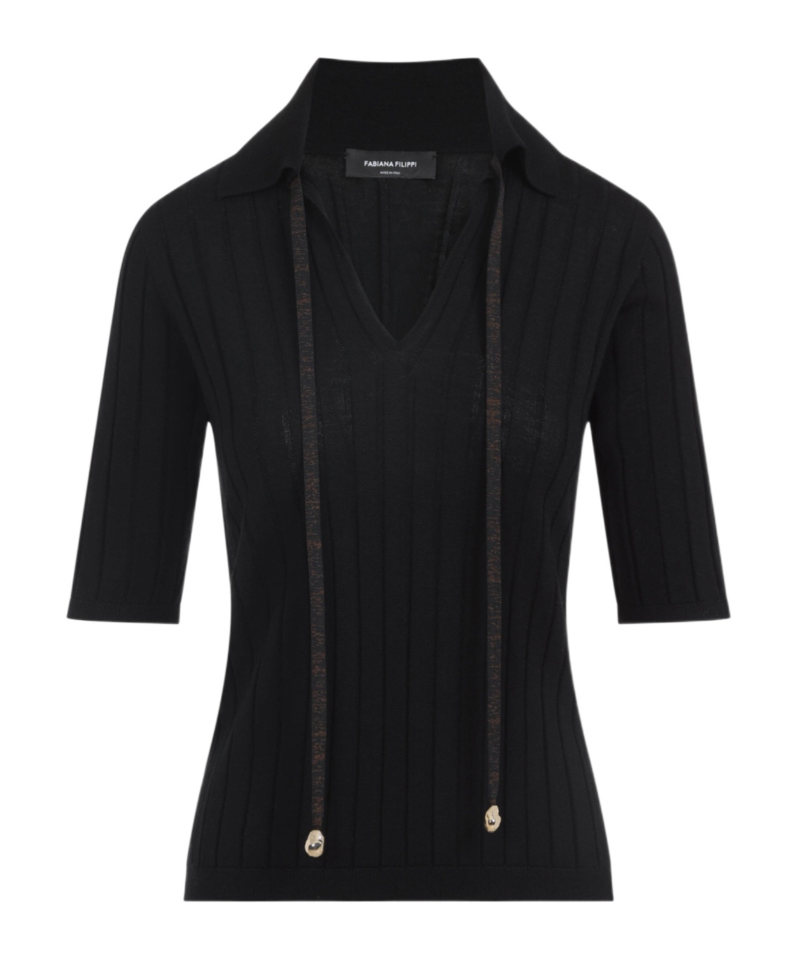 Fabiana Filippi Wool Polo Metal Beads In Black