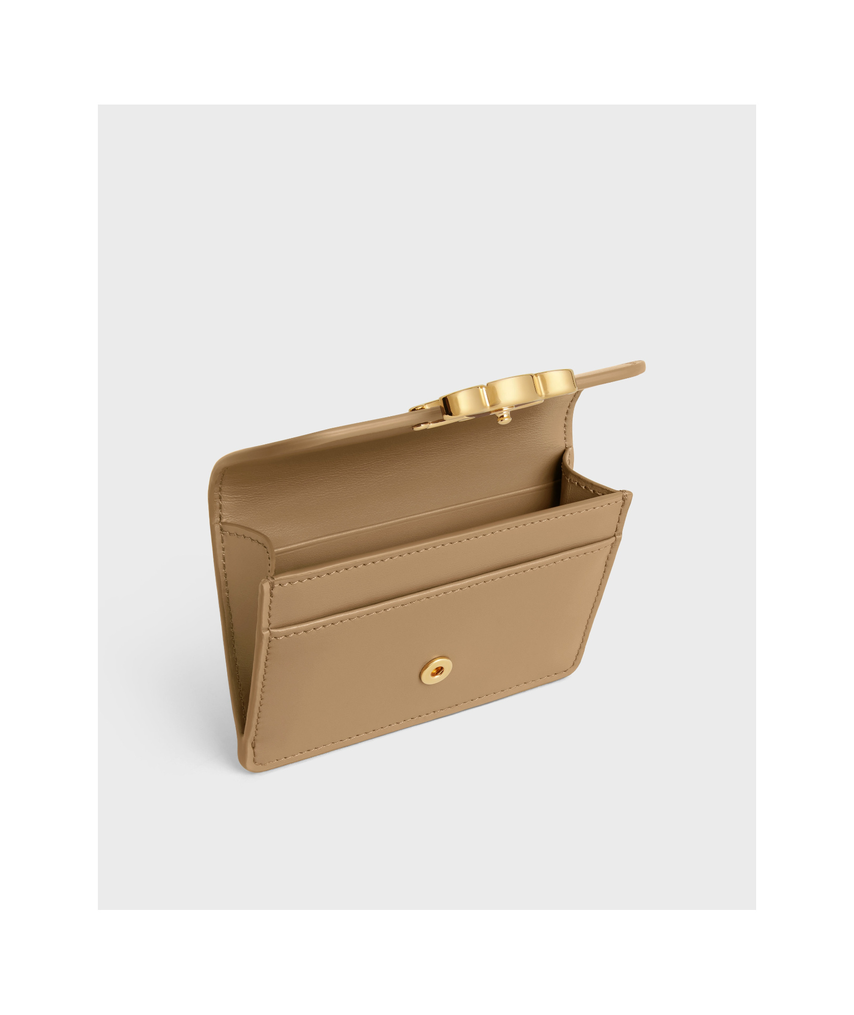 Celine Card Holder With Flap Triomphe In Shiny Calfskin In Green