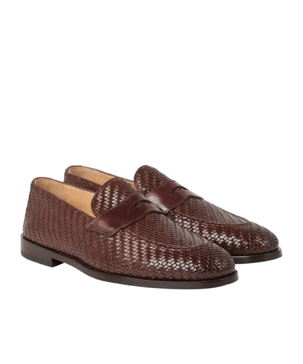 Brunello Cucinelli Leather Penny Loafers In Brown