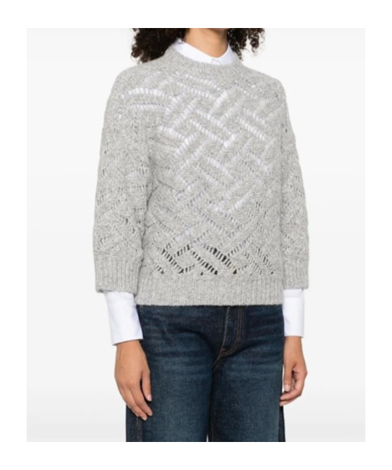 Peserico Chevron-pattern Crew-neck Sweater In Gray