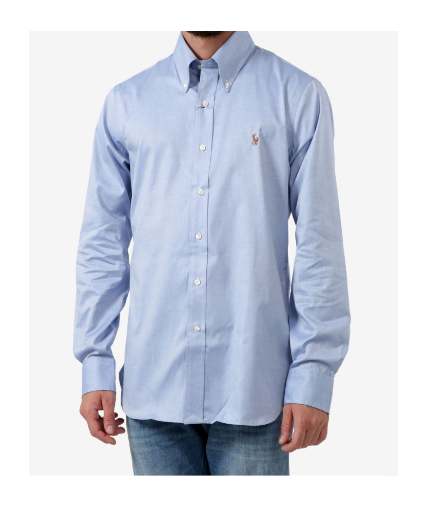 Shop Polo Ralph Lauren Logo Embroidered Long-sleeved Shirt In Blue