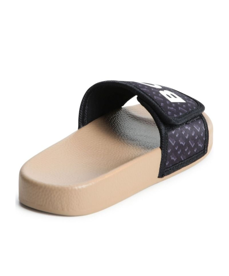 Hugo Boss Boss Boys Black Monogram Sliders In Nude