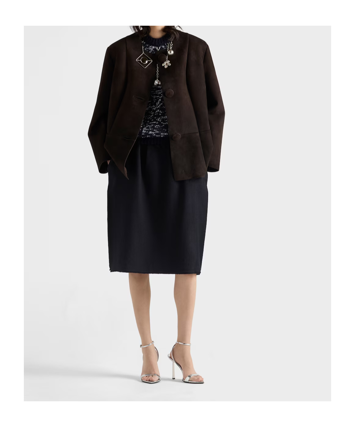 Prada Short-sleeve Pendant-embellished Sweater In Black