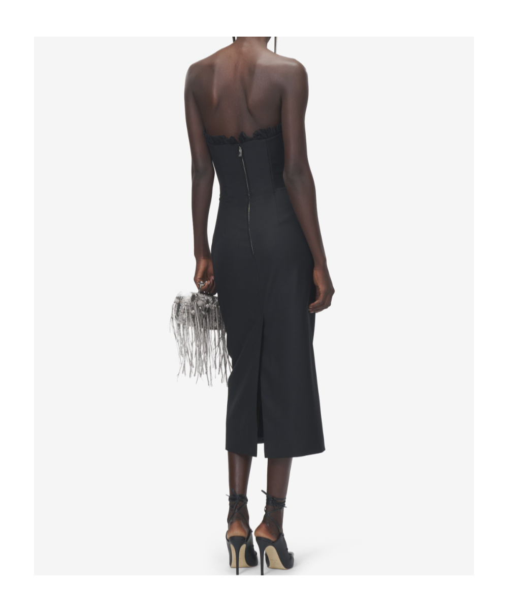 Alexander Mcqueen Strapless Ruffled Tulle-trimmed Wool Dress In Black