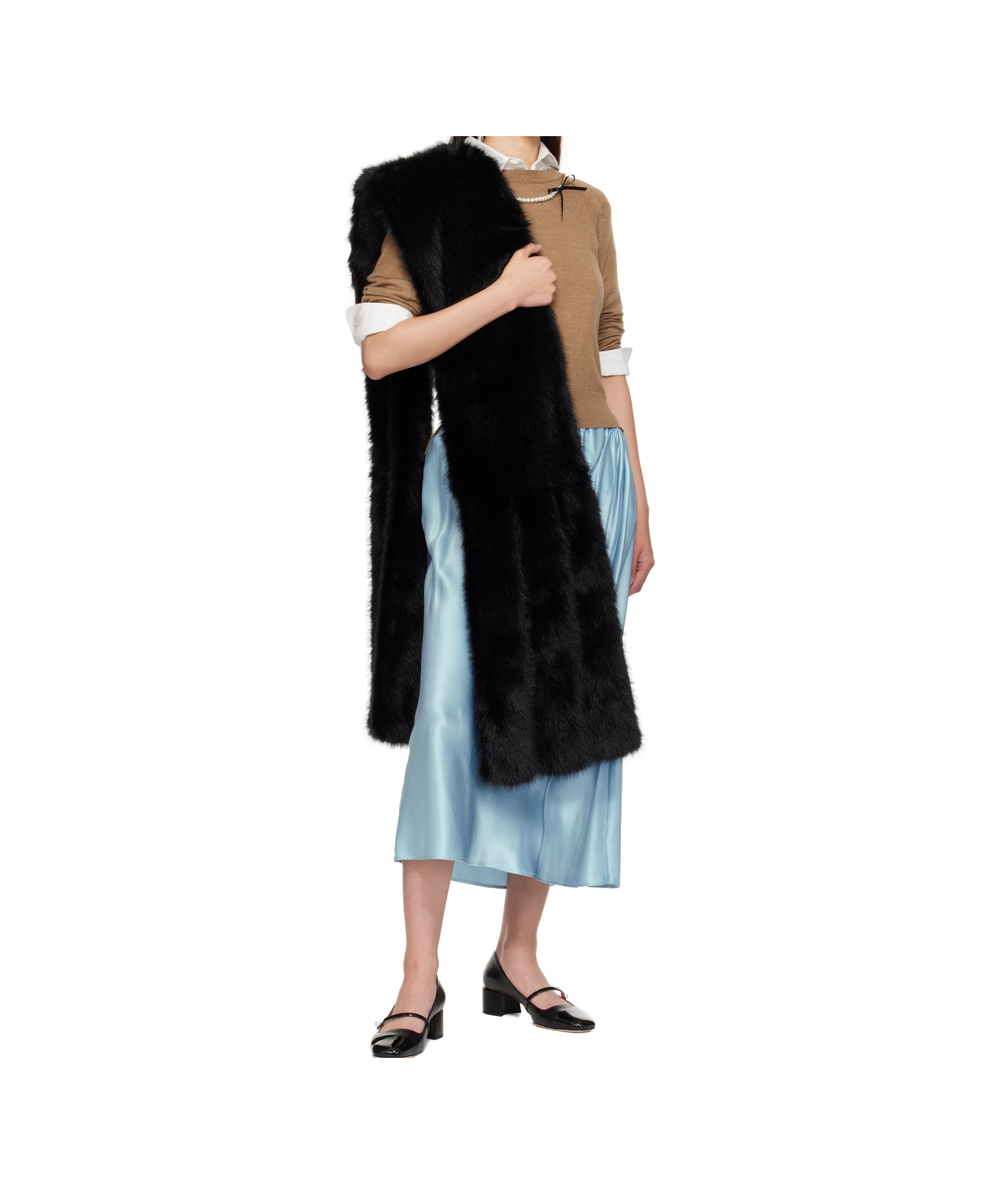 Simone Rocha Triple Slit Faux Fur Scarf In Black