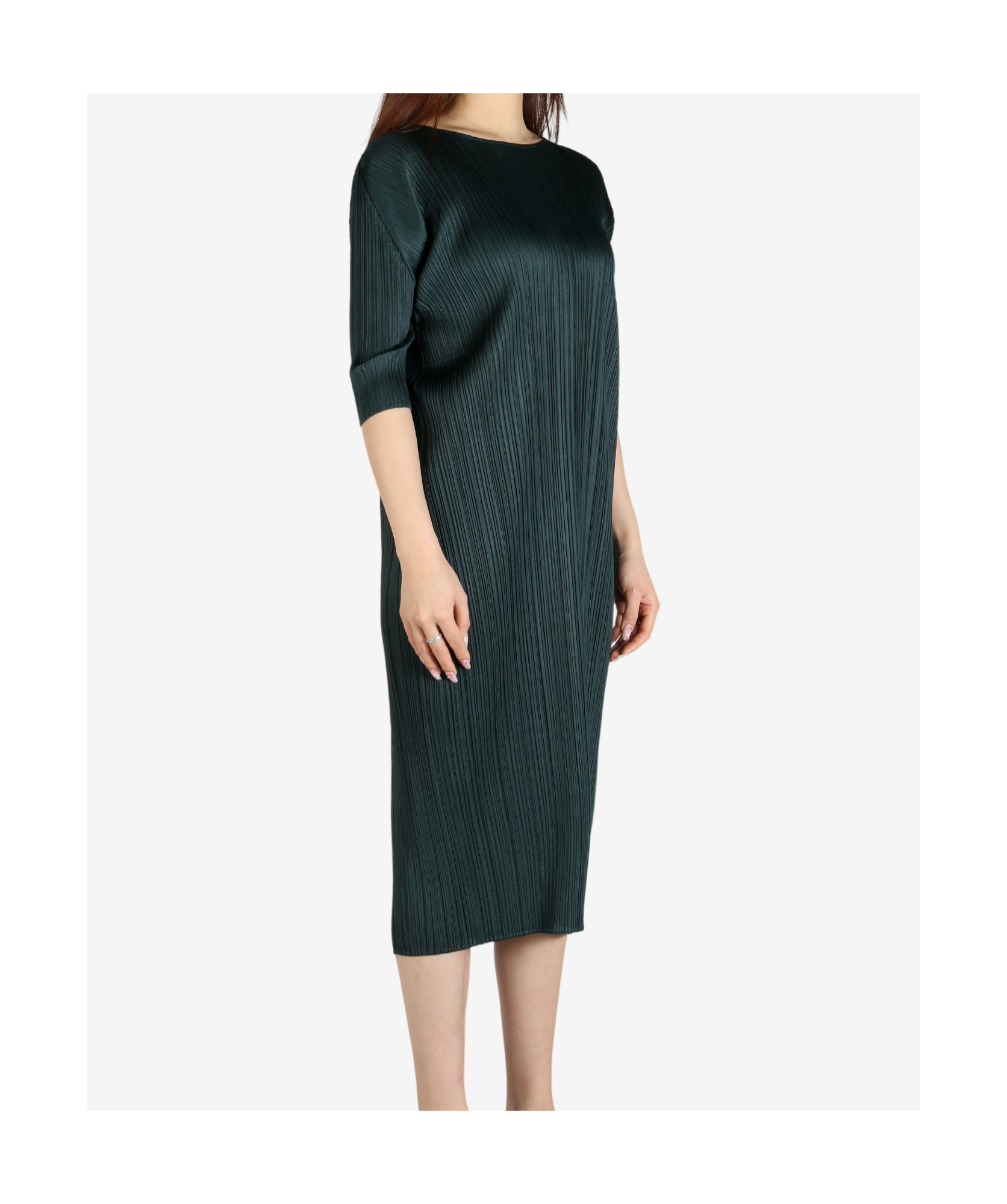 Shop Issey Miyake Pleated Dress In Green