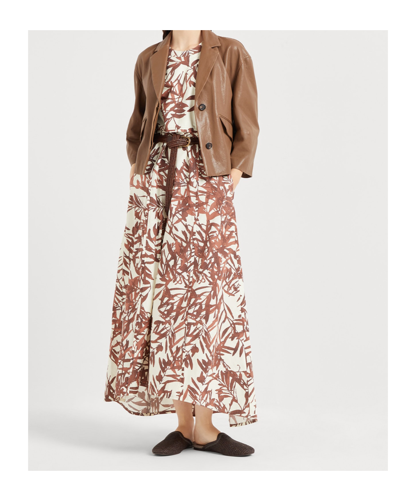 Brunello Cucinelli Multicolor Sleeveless Long Dress With All-over Herbarium Print In Cotton Woman In Multicolor