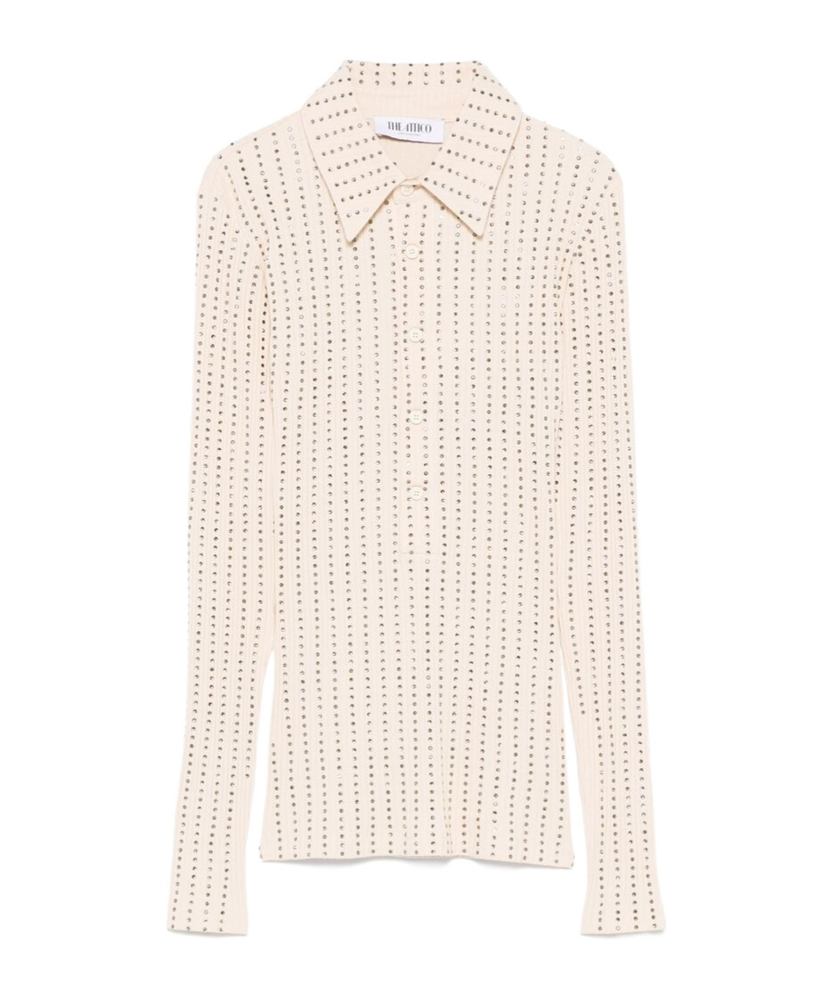 Attico Rhinestone-embellished Polo Shirt In White