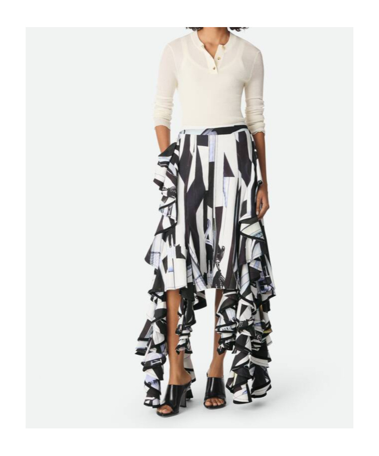 Bottega Veneta Printed Ruffle Skirt In Black