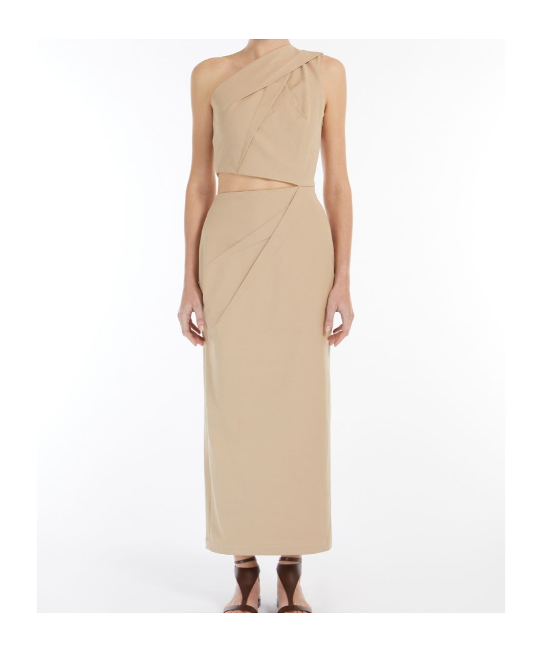 Shop Max Mara One-shoulder Dress In Nude