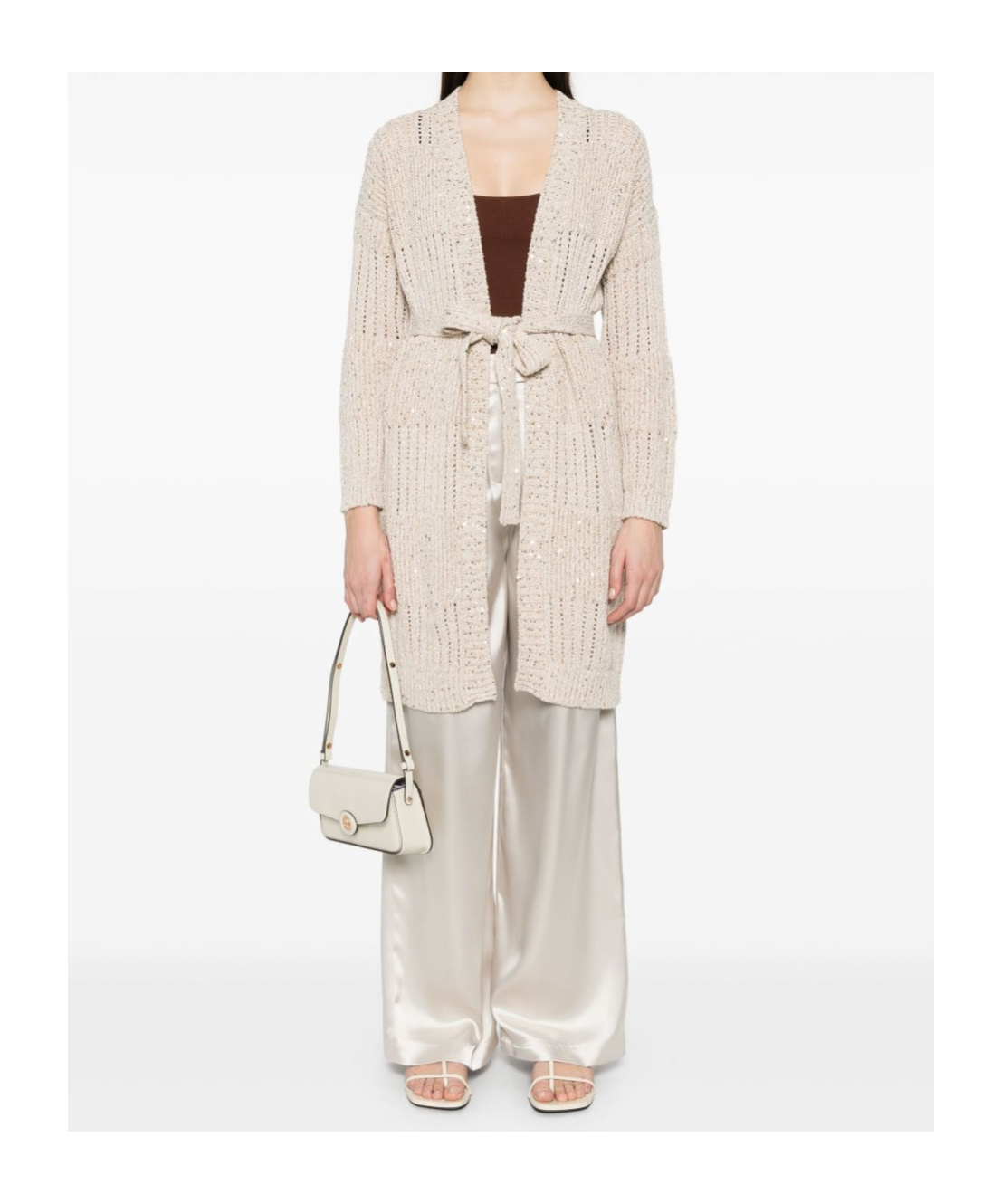 Eleventy Open-knit Cardigan In Nude