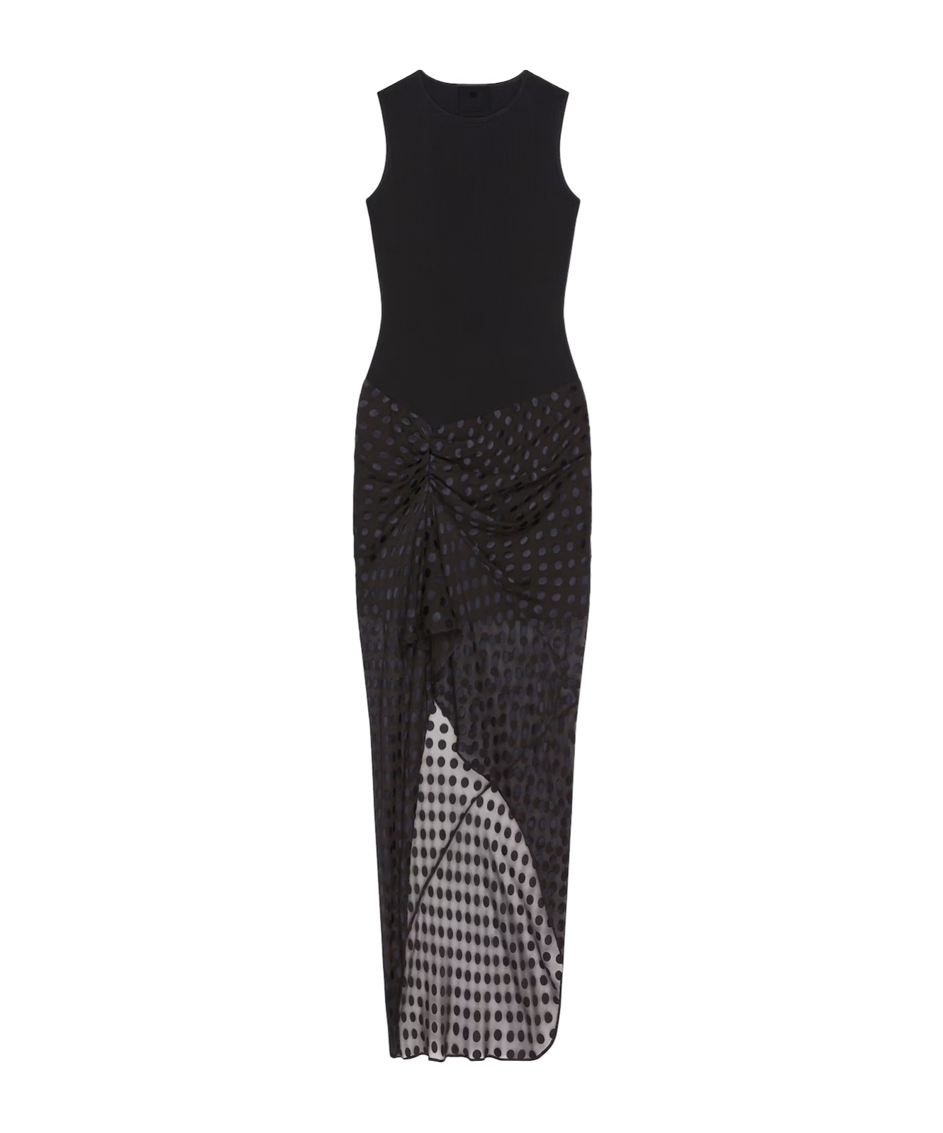 Givenchy Asymmetric Ribbed-knit And Ruched Fil Coupé Silk-blend Chiffon Dress In Black