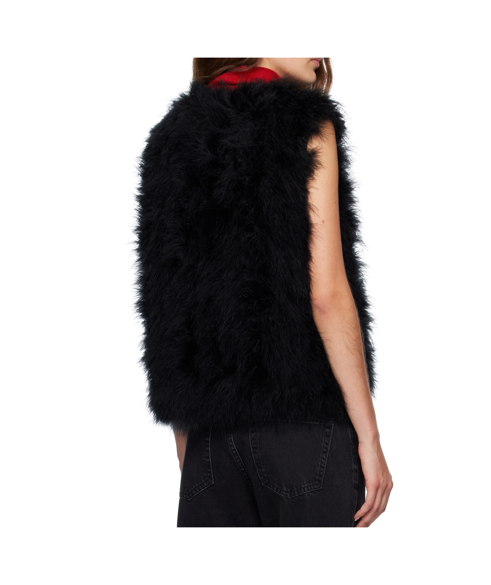 Yves Salomon Sleeveless Feather Silk Coat In Black
