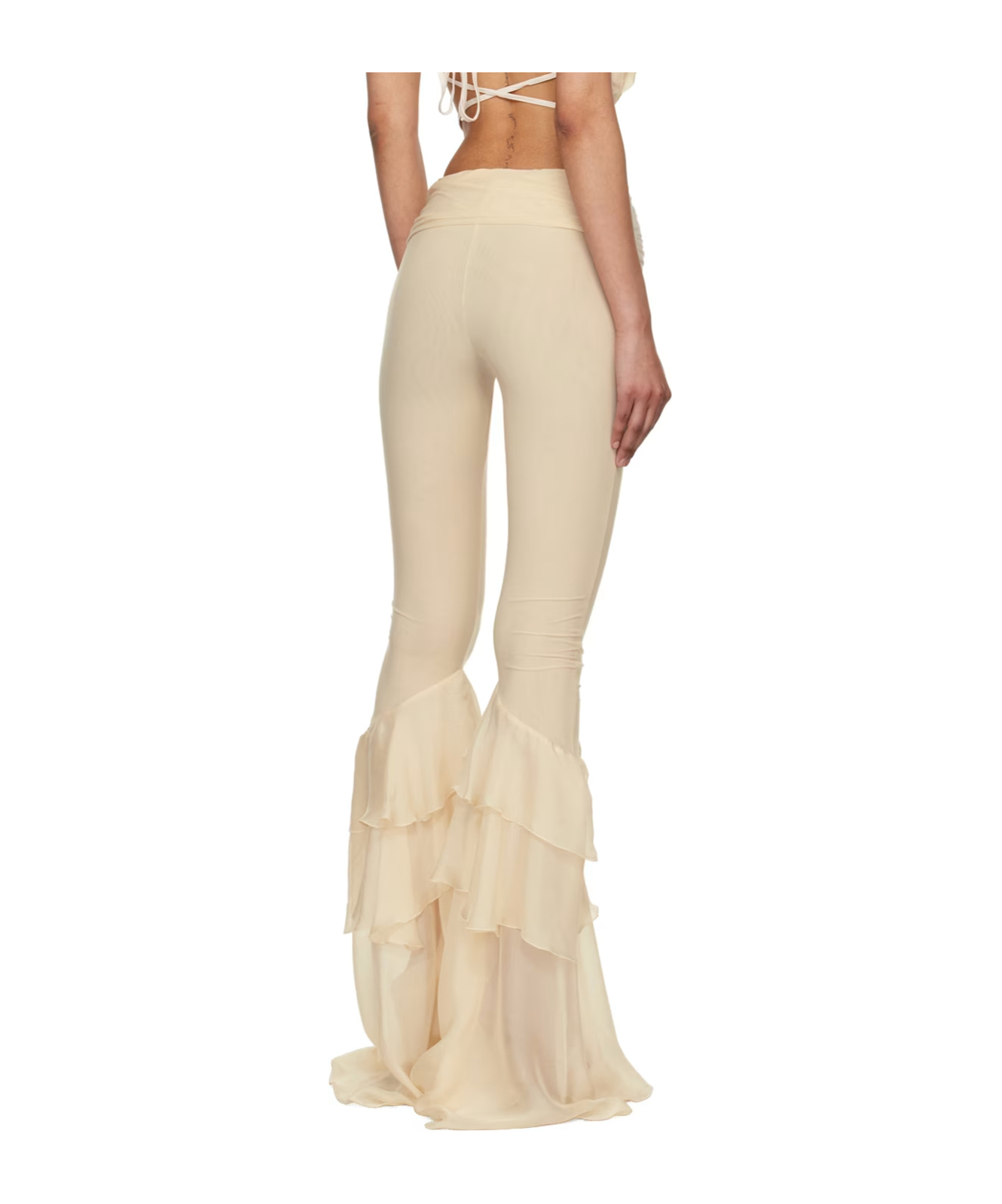 Blumarine Beige Ruffle Trousers In Nude