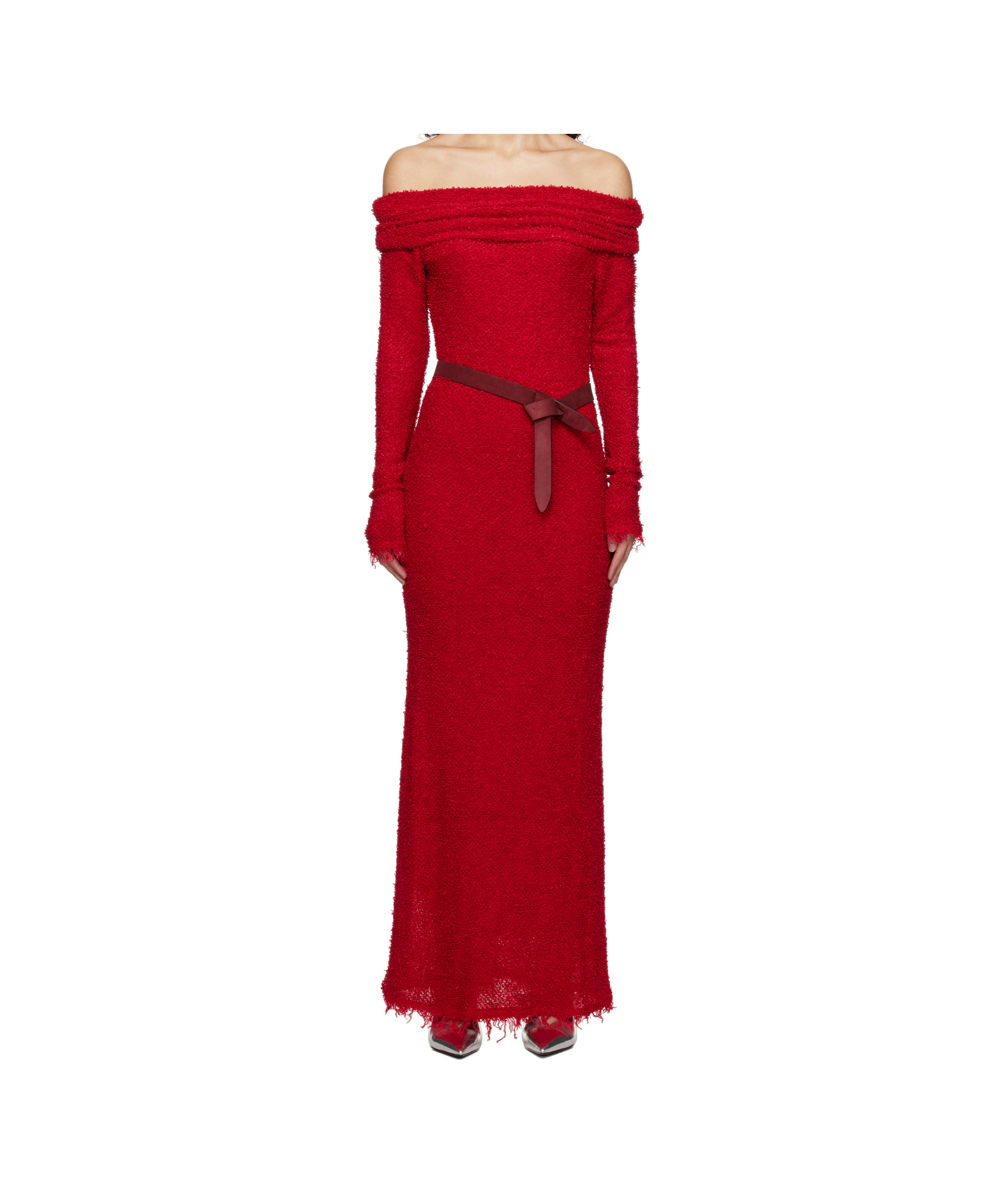 Isabel Marant Ormany Boucle Jersey Off-shoulder Dress In Red