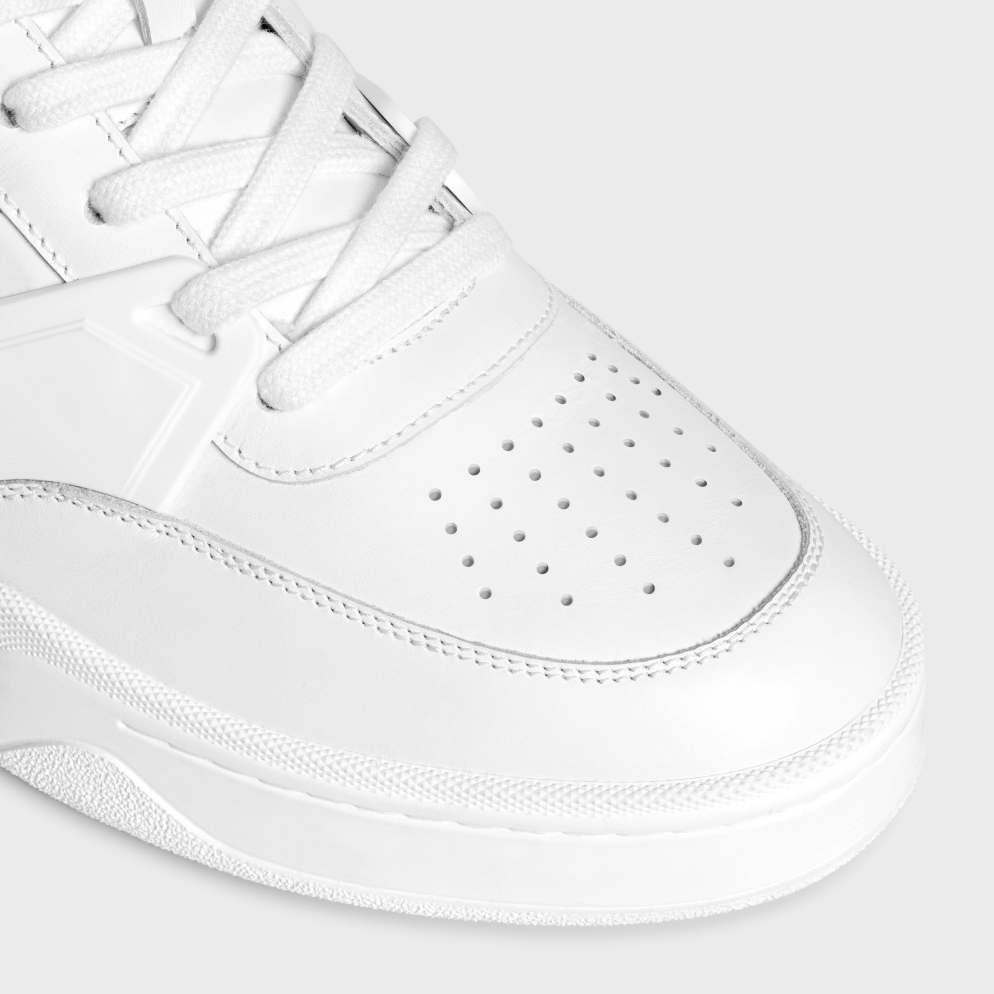 Celine Men Ct-09 Leather Sneakers With Mesh Inserts In White