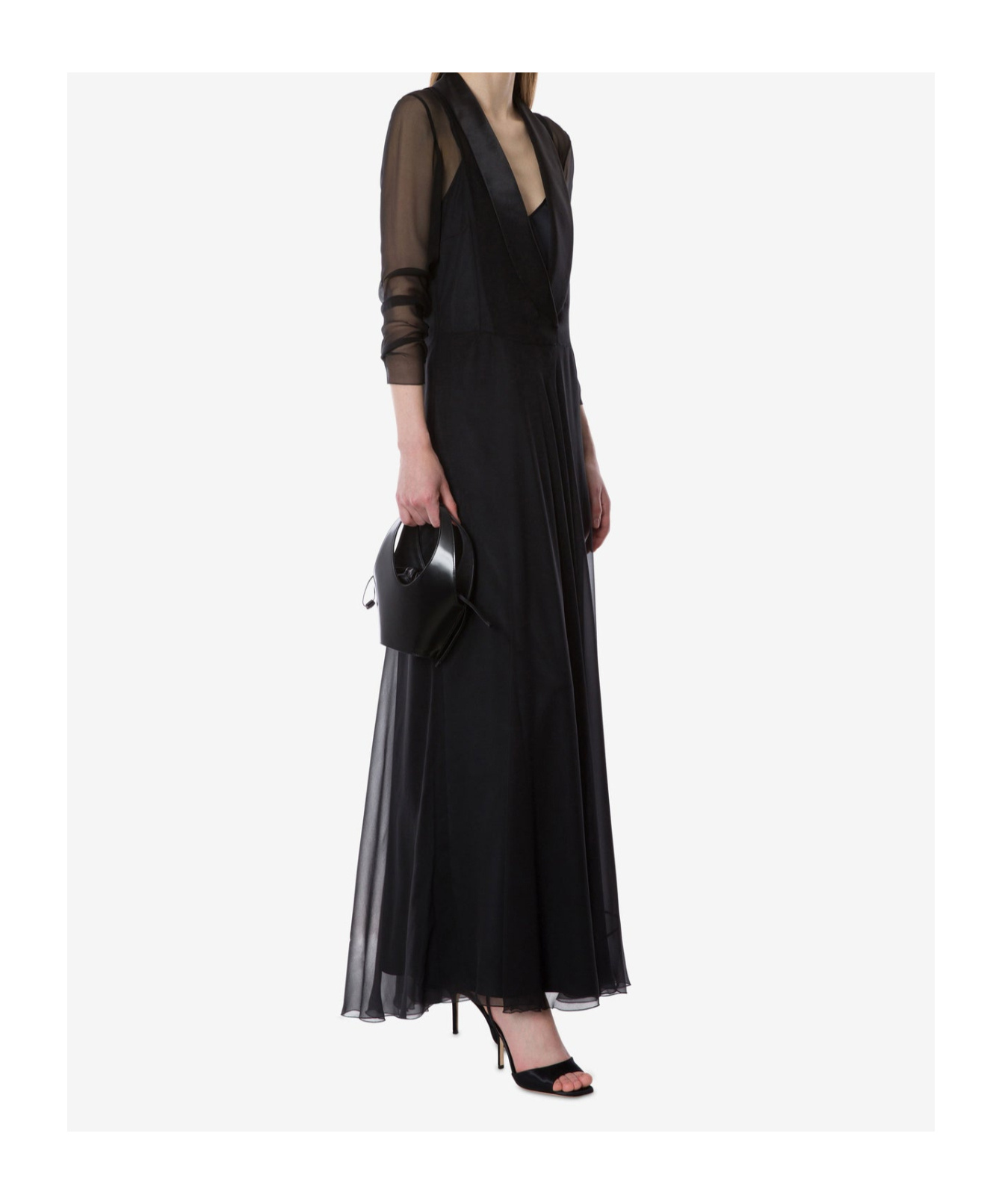 Alberta Ferretti Cowl Neck Chiffon Dress With Petticoat In Black