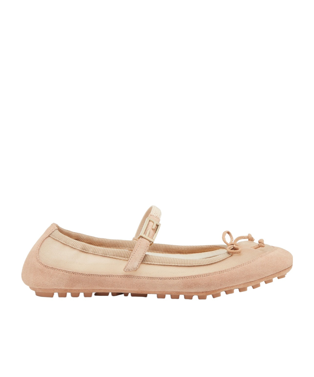 Fendi Ballerine Baguette Rosa Cipria In Rete E Pelle Scamosciata Donna In Nude