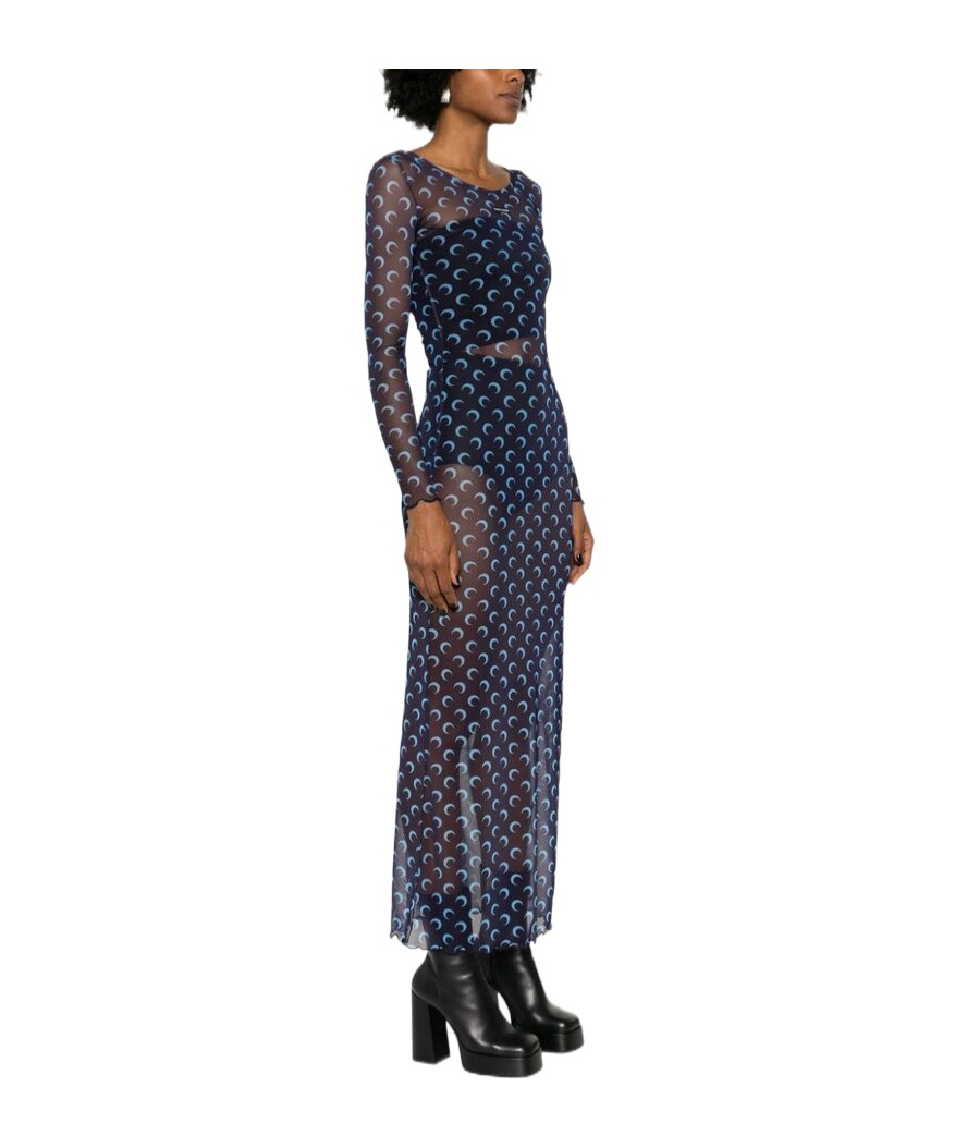 Marine Serre Crescent Moon Printed Maxi Mesh Dress In Black