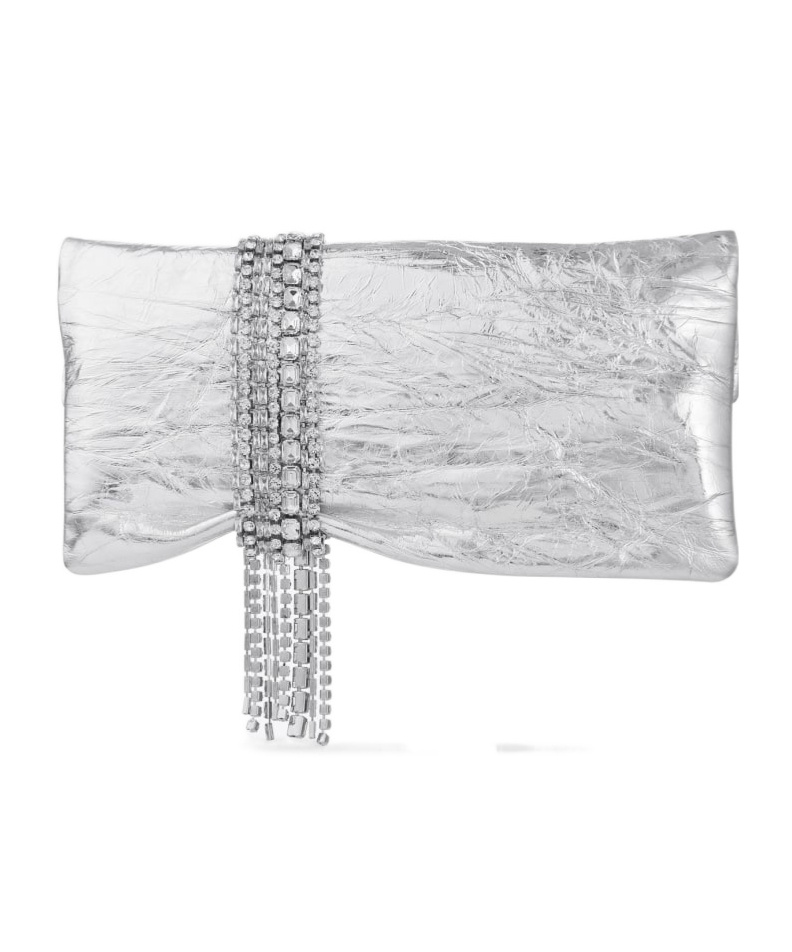 Jimmy Choo Rectangular Clutch Metallic Finish Embellished Strap In White