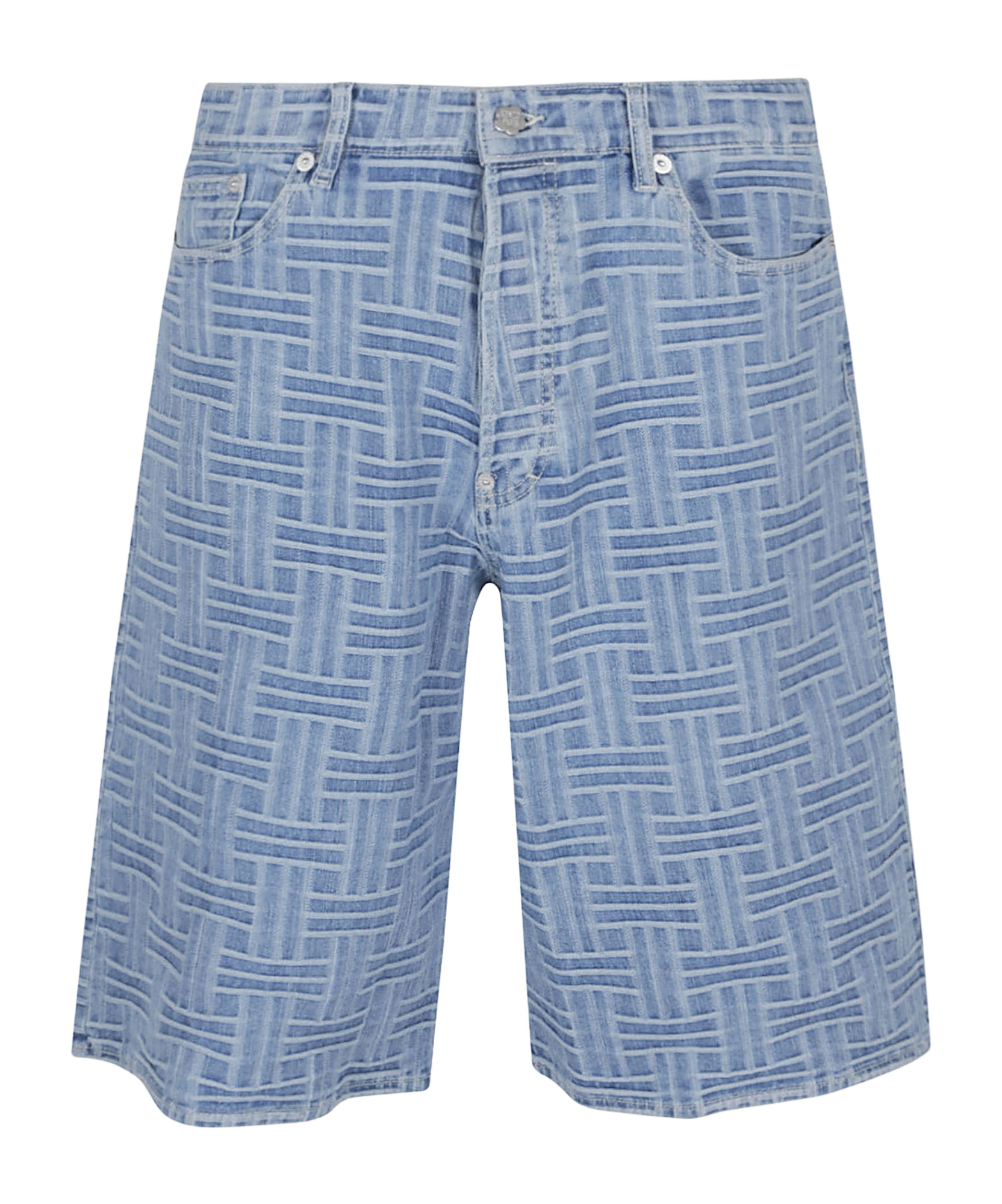 Kenzo Mens Regular-fit Weave-pattern Denim Shorts Bleached Blue Denim In Blue