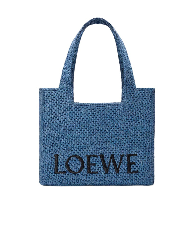 Loewe Logo Medium Tote Bag In Raffia In Light Blue