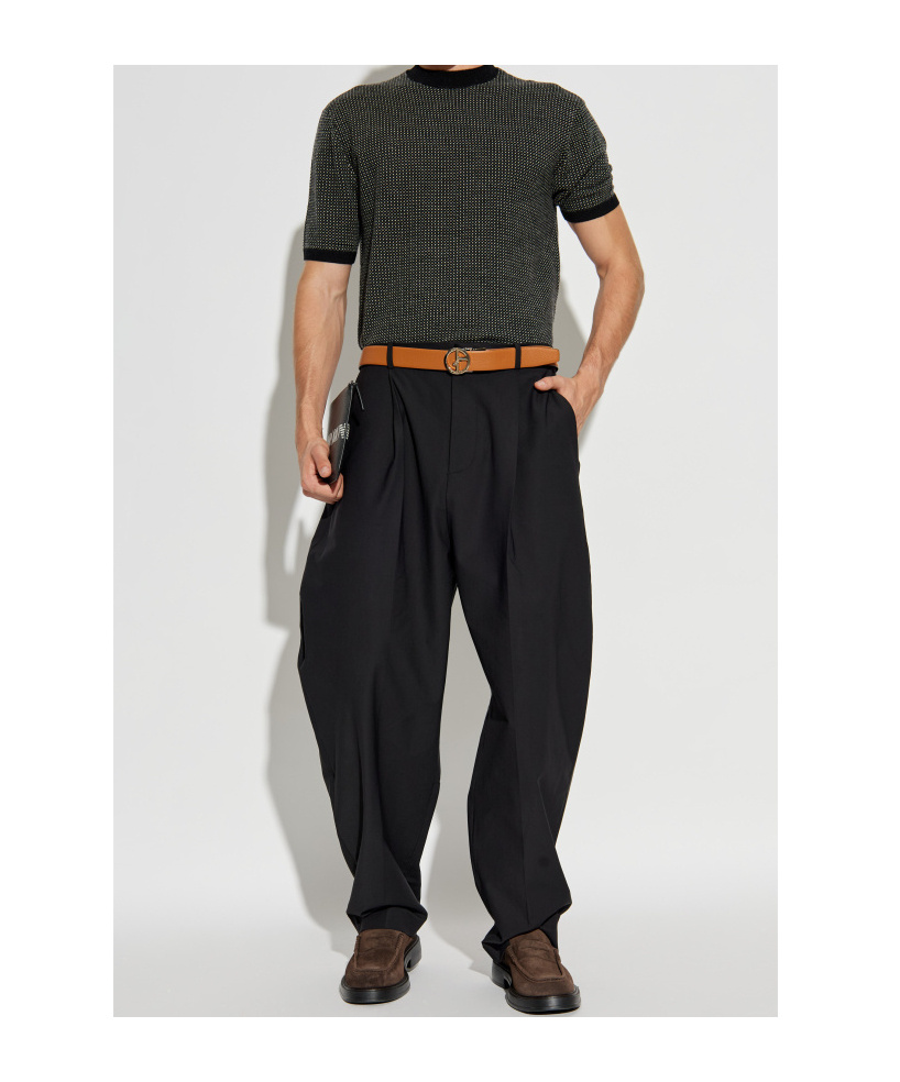 Emporio Armani Virgin-wool Jumper With Two-tone Jacquard Micro Motif In Gray