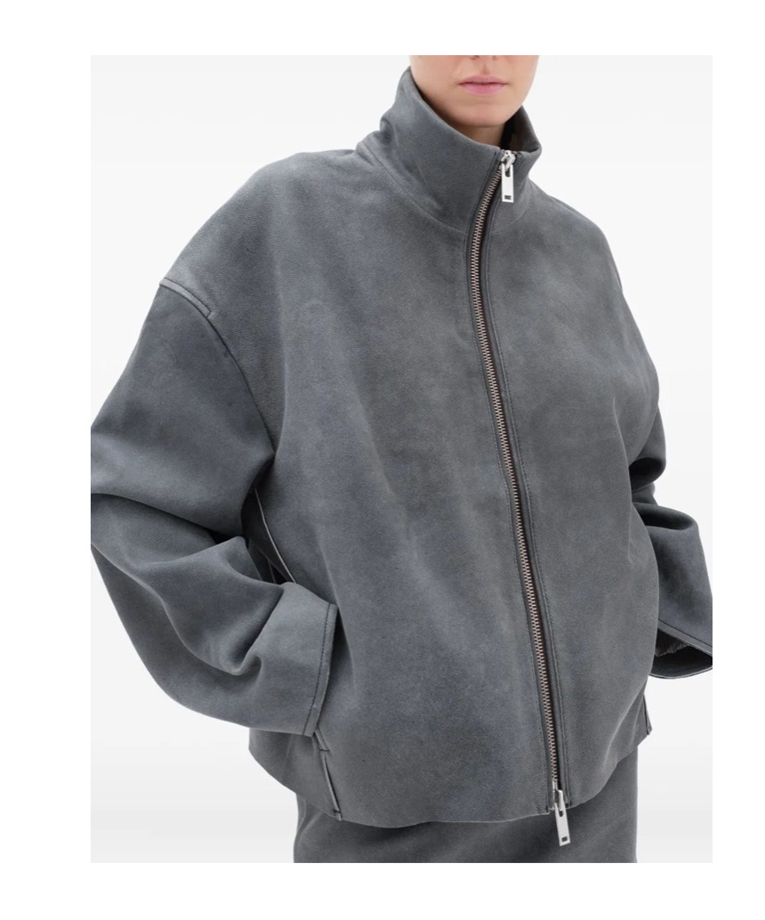 Remain Birger Christensen Zippered Long-sleeve Leather Jacket In Gray