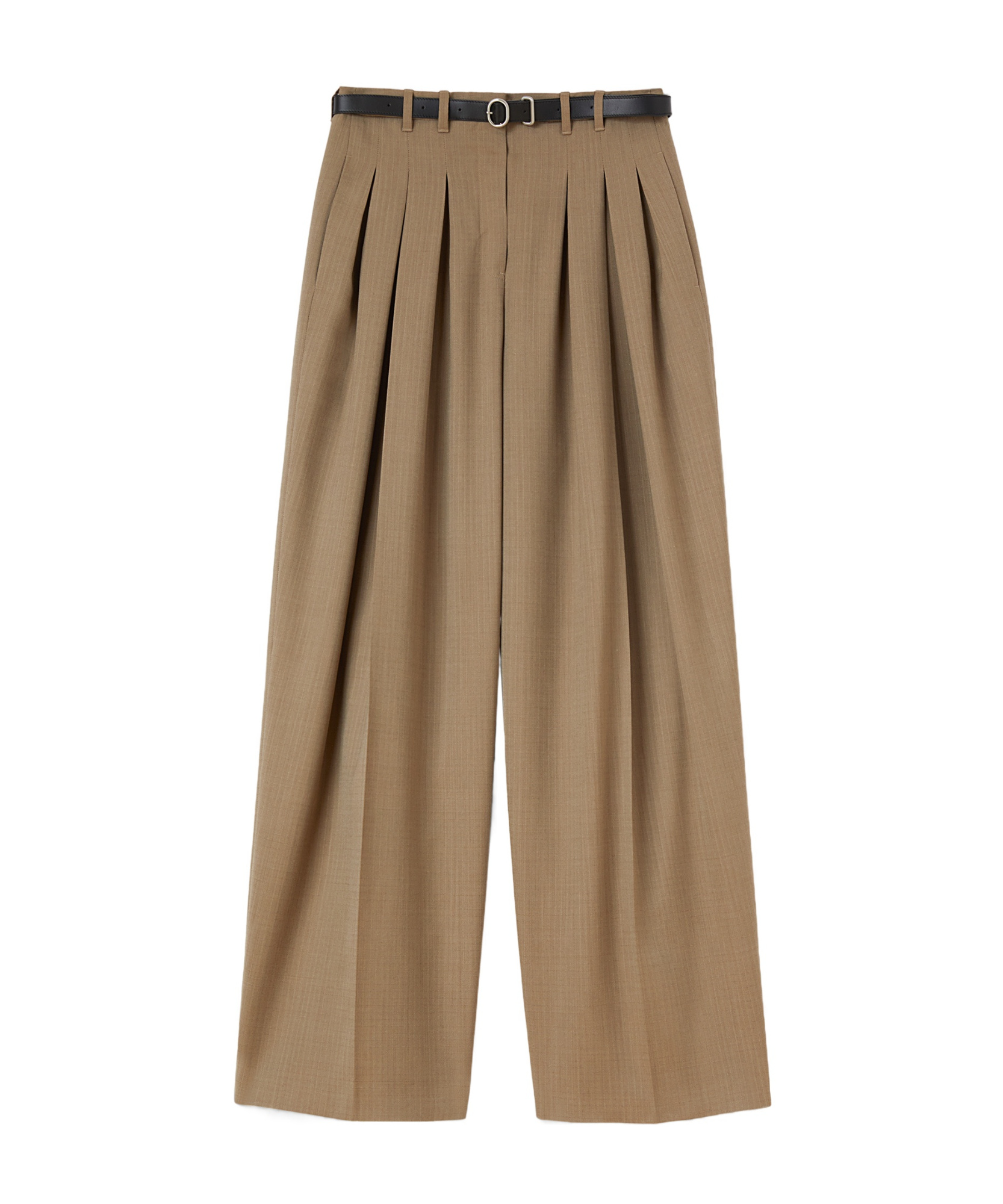Jil Sander Belted Wool Palazzo Pants In Brown