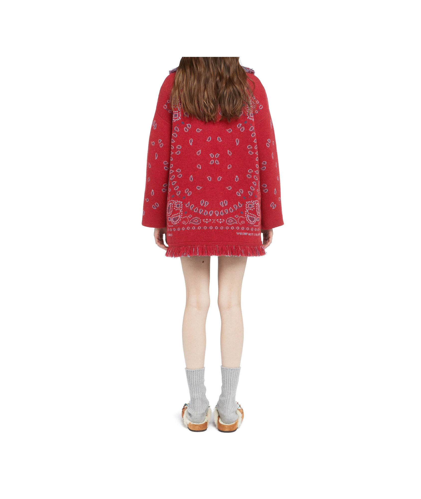 Alanui Bandana-jacquard Fringe Cardigan In Red