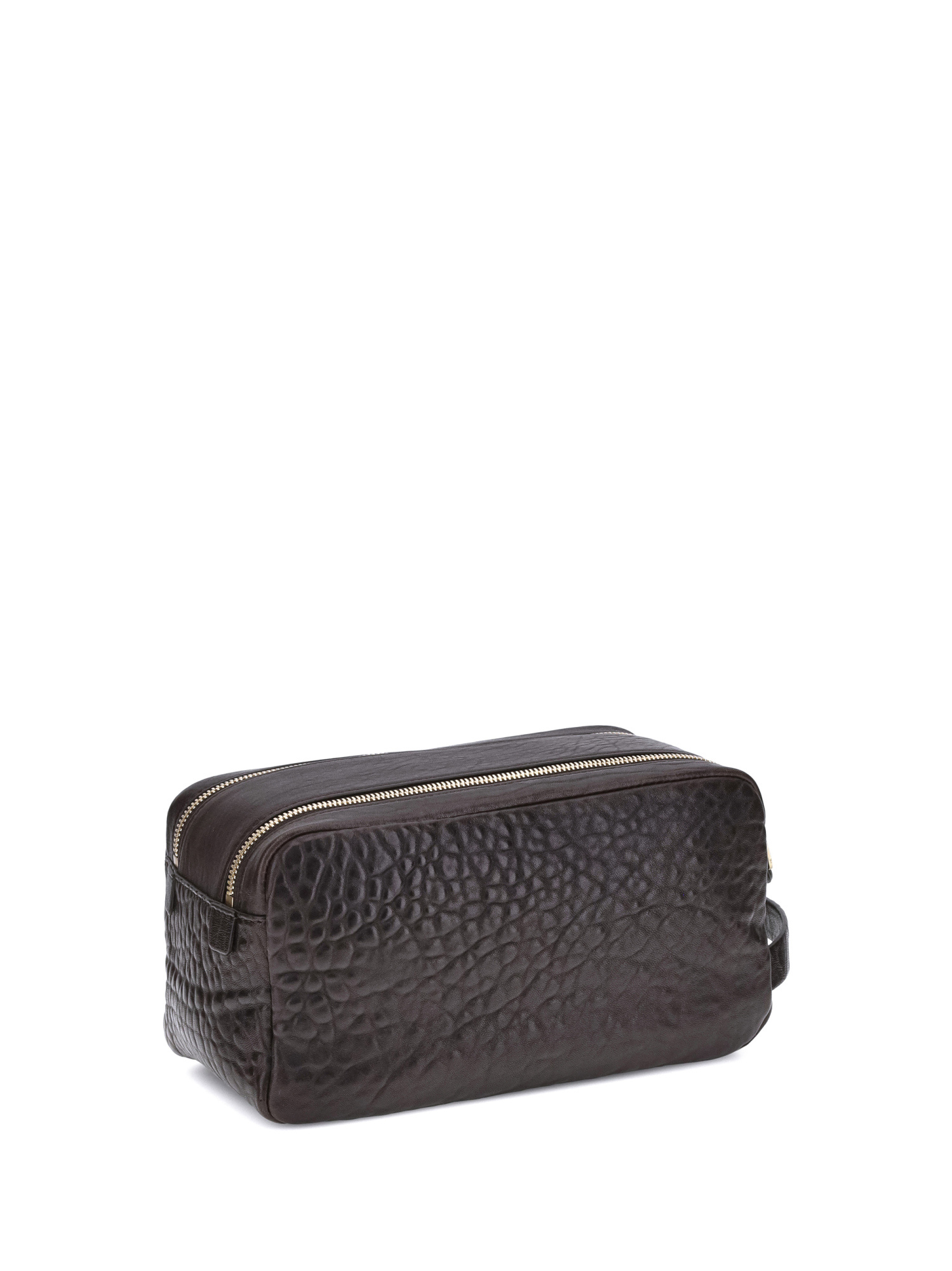 Brunello Cucinelli Double Zipper Textured Leather Beauty Case