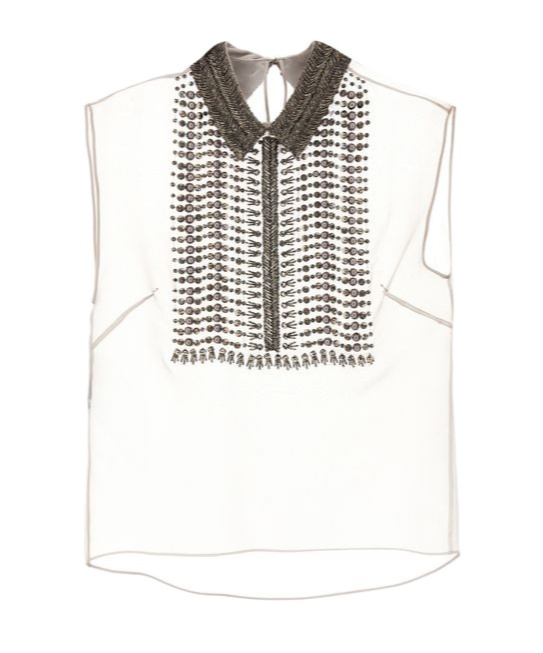 Alberta Ferretti Embellished Collar Chiffon Top In White