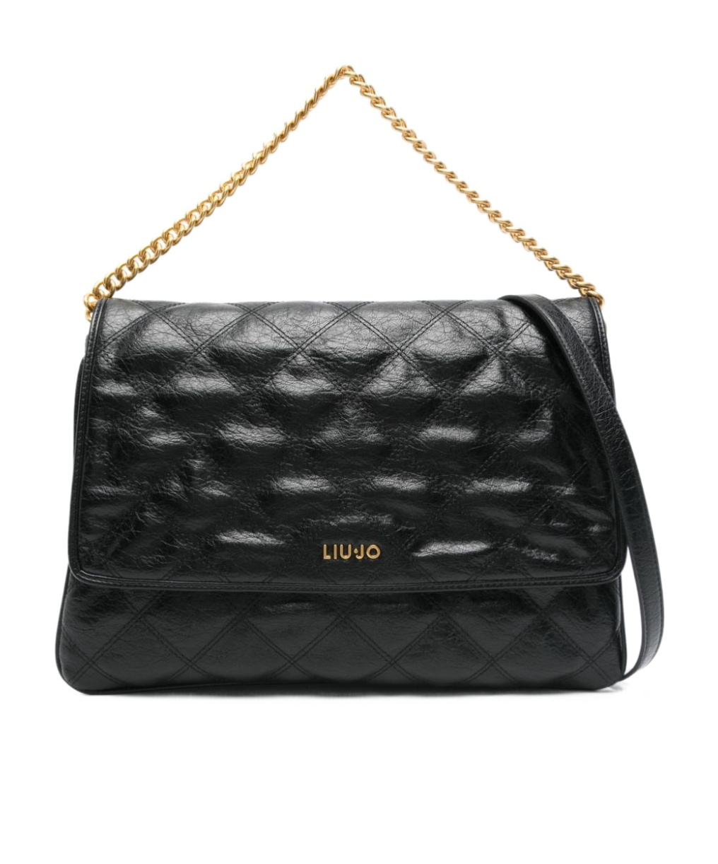 Liu •jo Liu Jo Black Quilted Messenger Bag With Logo In Black