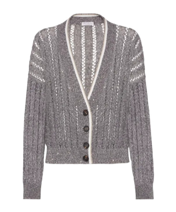 Shop Brunello Cucinelli Dazzling Cardigan In Gray
