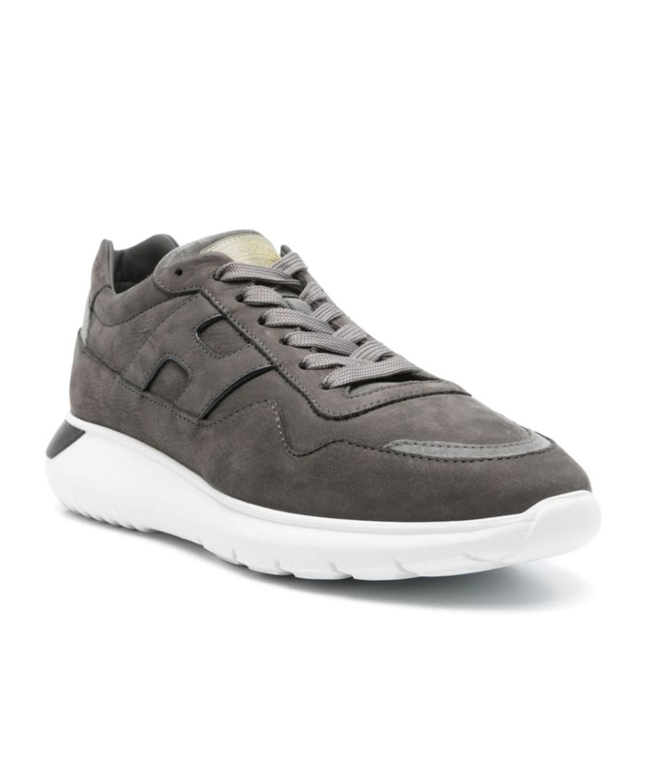 Hogan Grey Calfskin Sneakers With Cushioned Sole In Gray