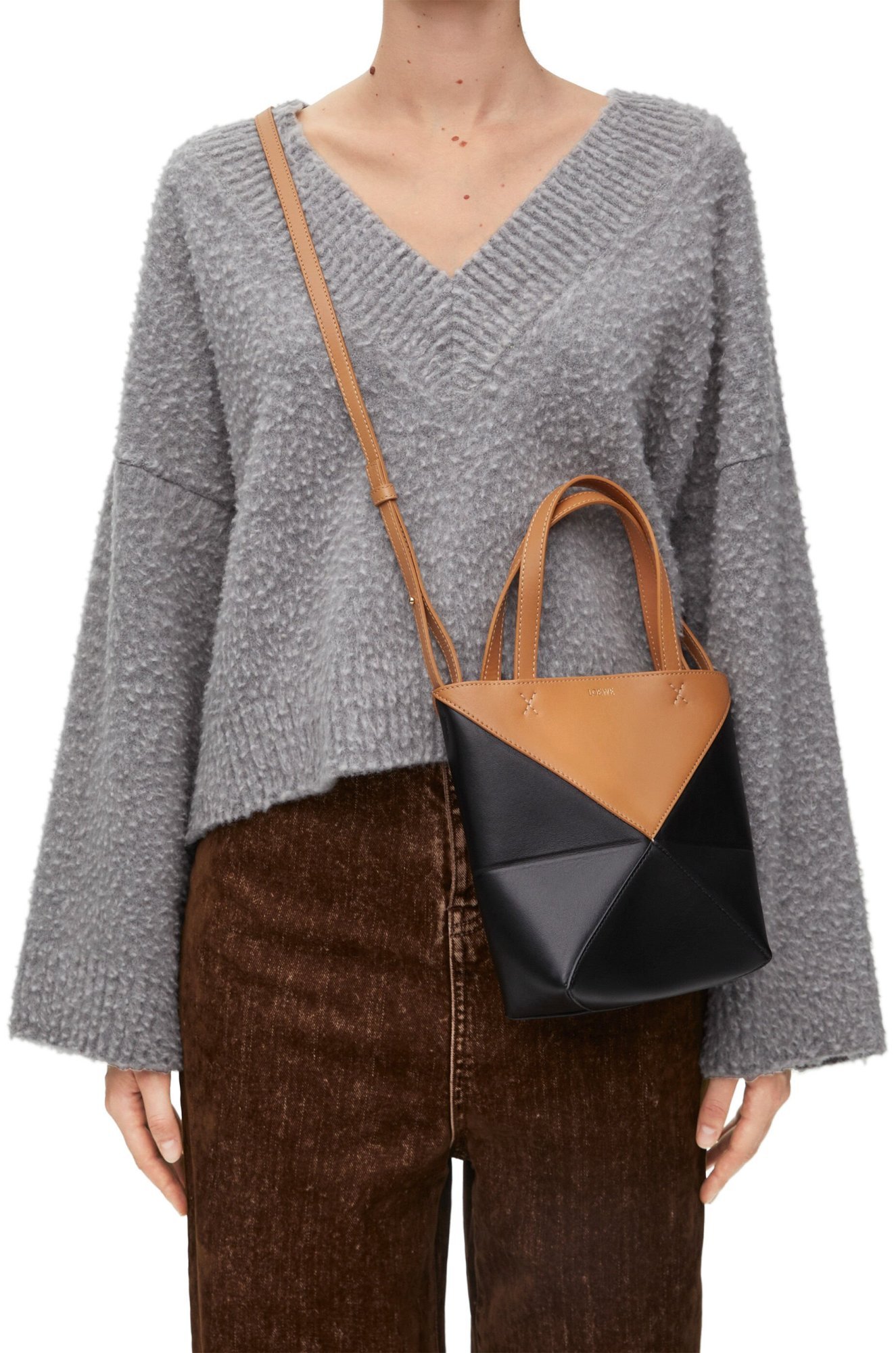 Loewe Mini Desert Tones Geometric Leather Tote In Orange