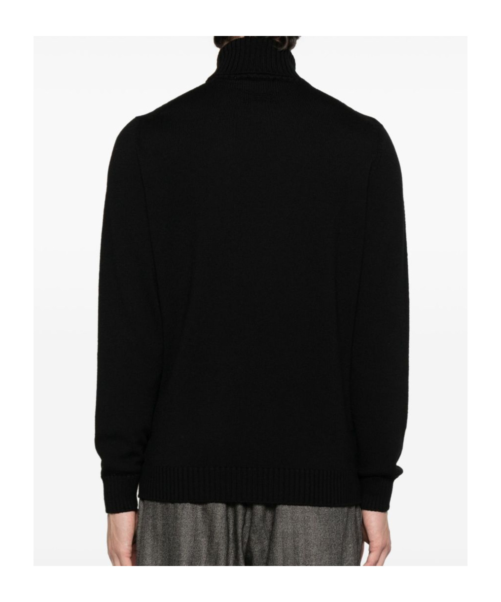 Drumohr Wool Turtleneck Sweater Ribbed Cuffs In Black