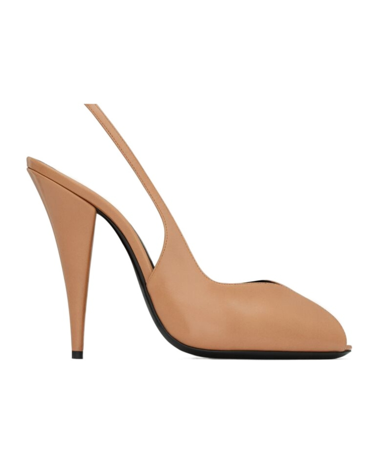 Saint Laurent Page Slingback Pumps In Smooth Leather In Brown