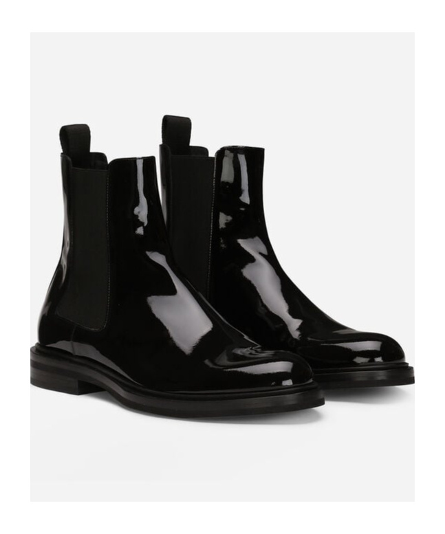 Dolce & Gabbana Altavilla Patent Leather Ankle Boots In Black