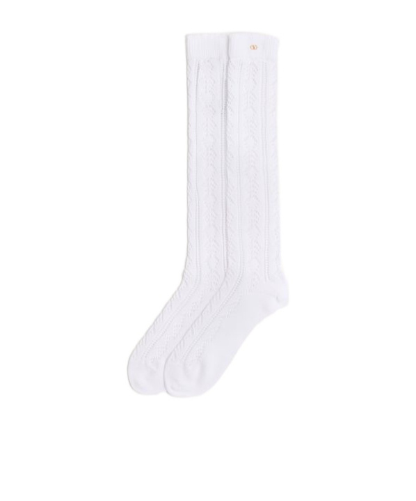 Valentino Embellished Pointelle-knit Cotton Socks In White