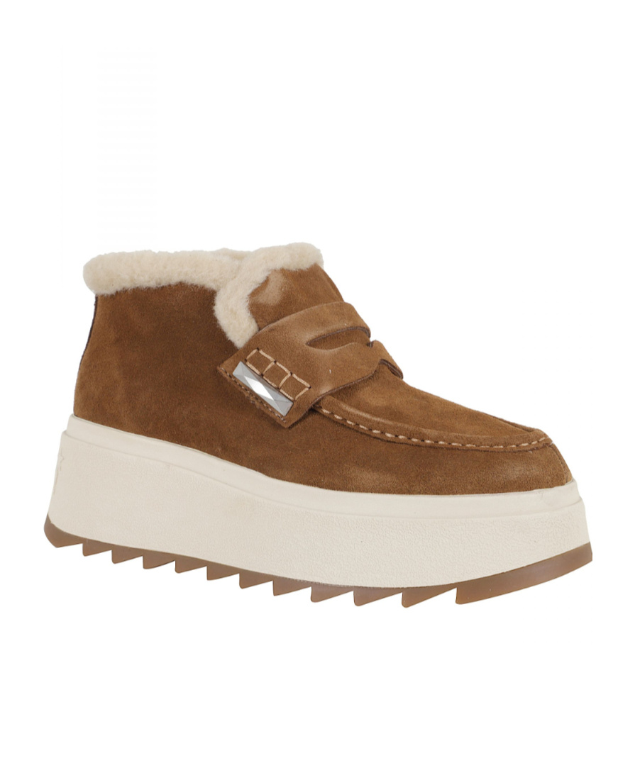 Ash Suede Ankle Boot With Shearling Lining And Platform Sole In Brown