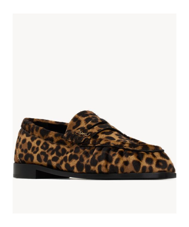 Saint Laurent Brown Loafers With Cassandre Logo And Leopard Motif In Fabric Woman In Black