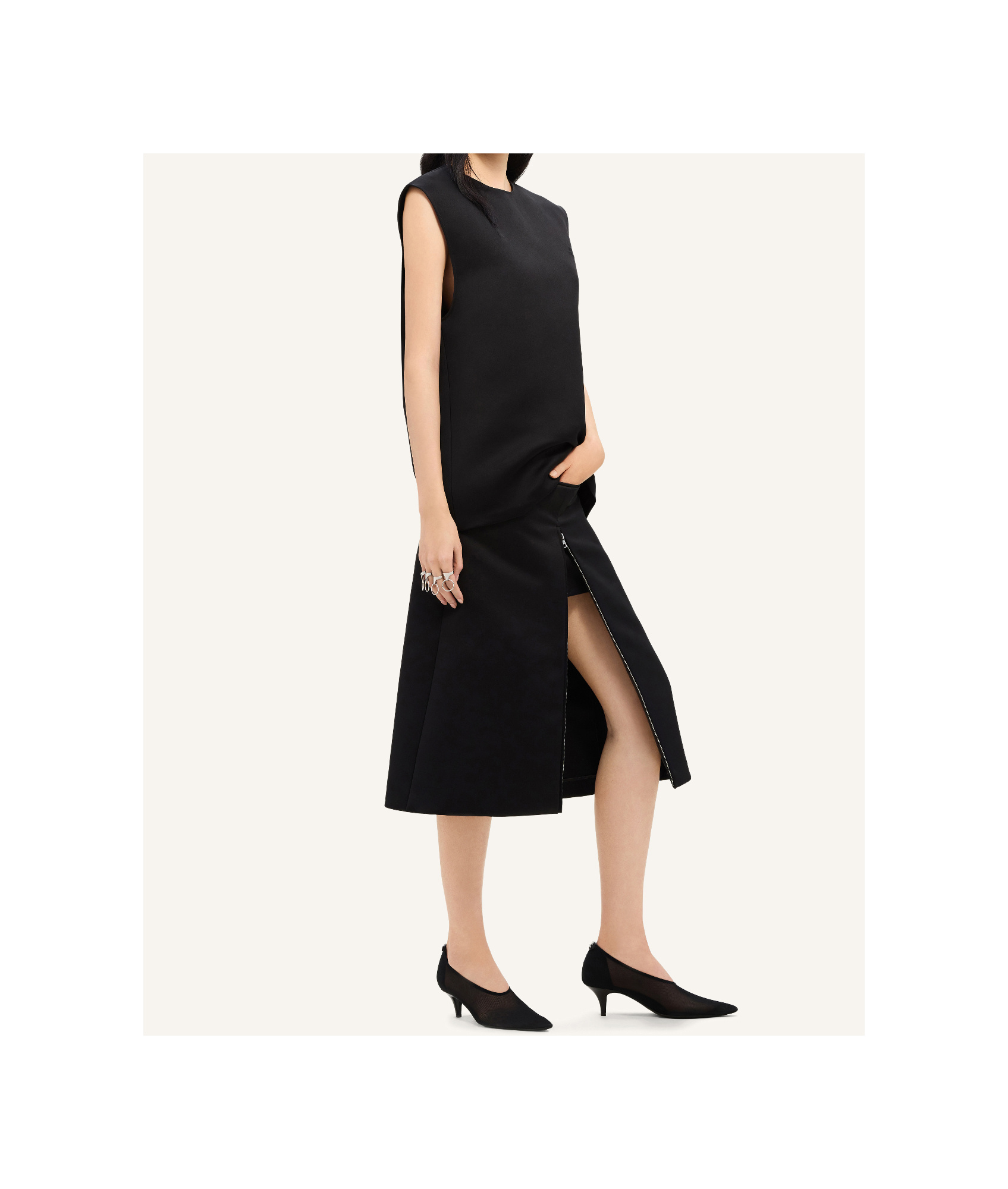 Shop Courrèges Zip-detail Satin Midi Skirt In Black