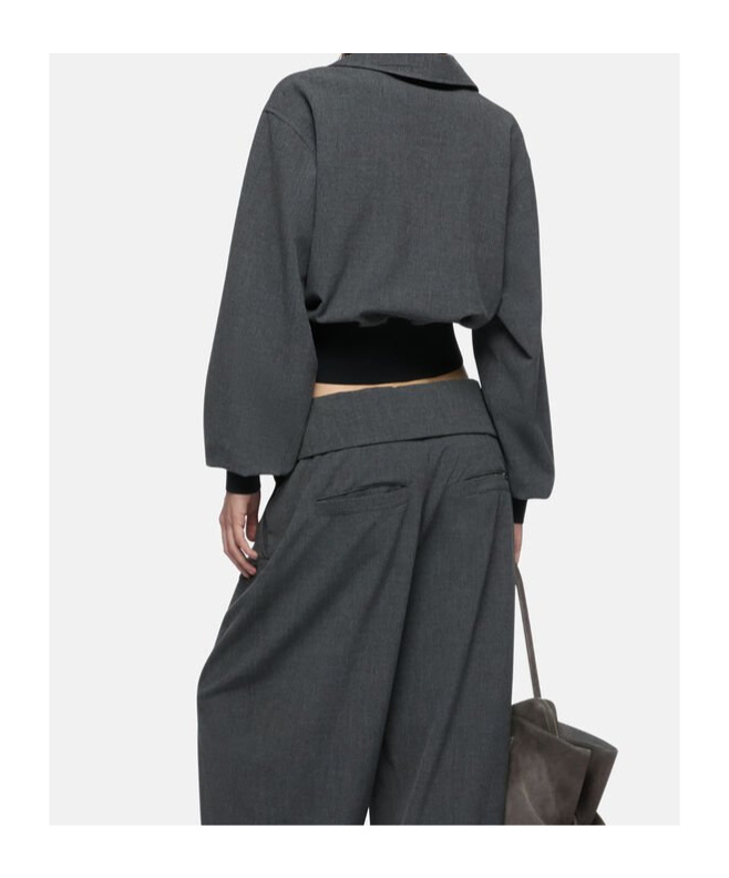 Attico Banded-cuff Collared Top In Gray