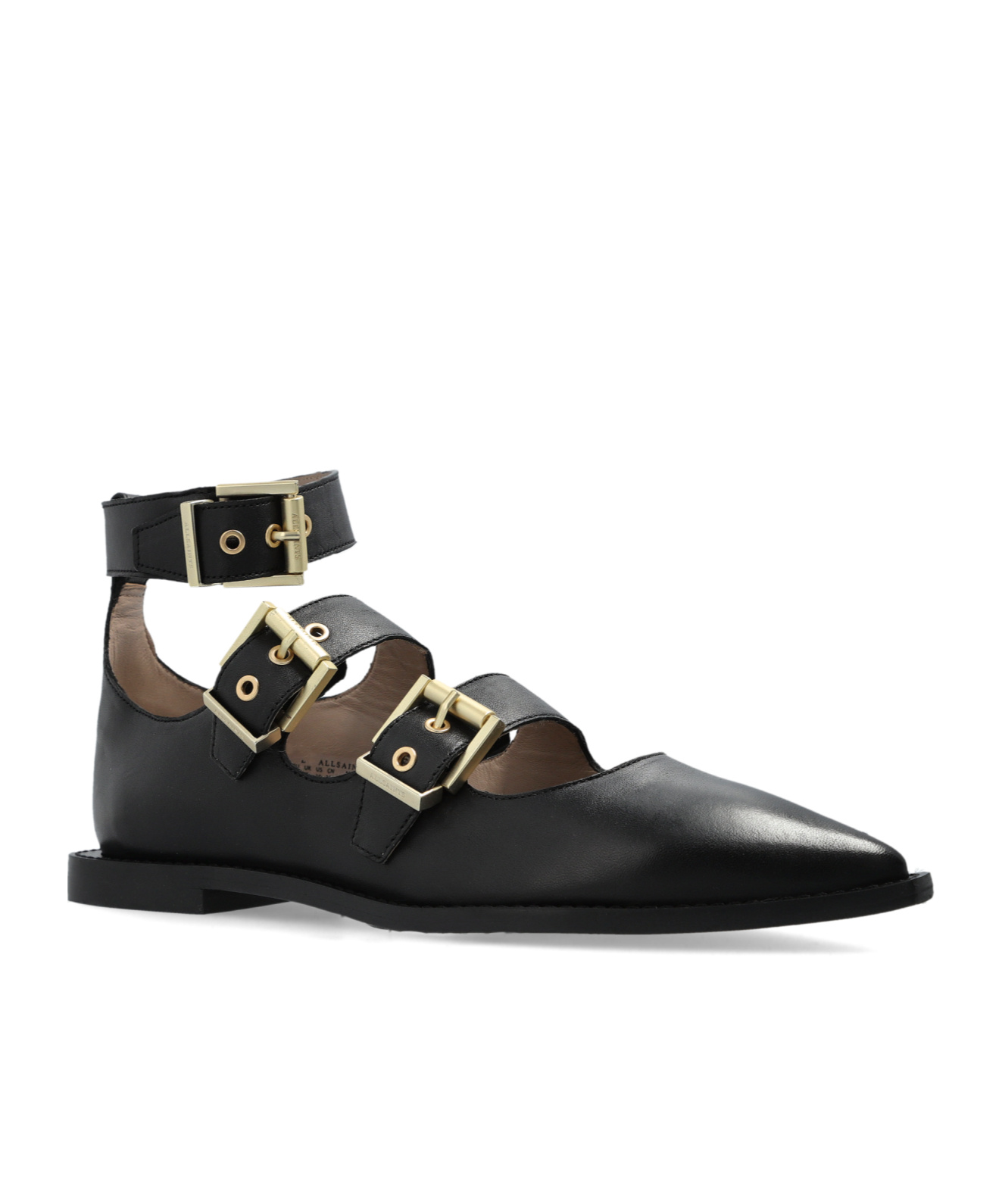 Allsaints Buckle Detail Flat Shoes In Black
