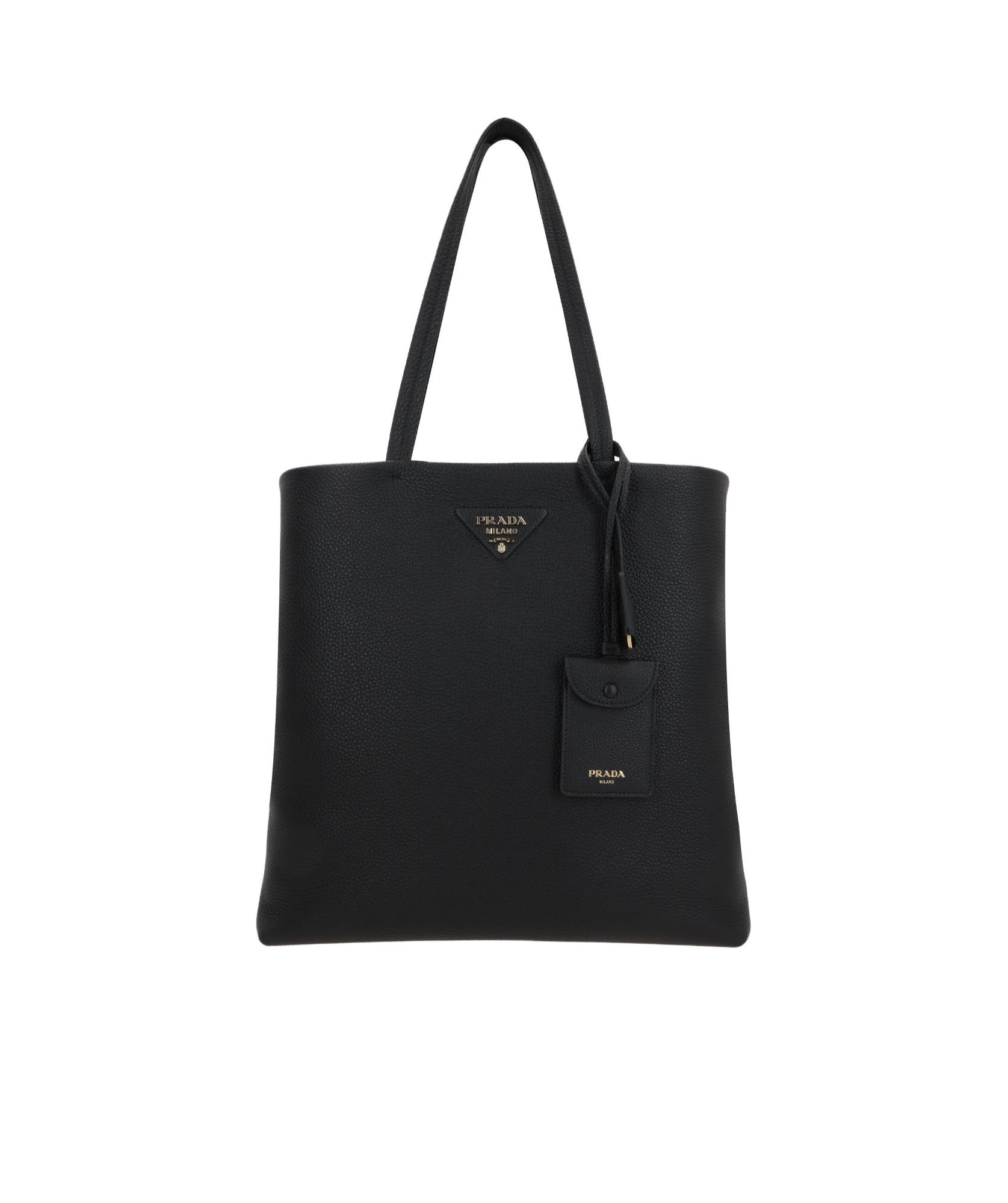 Prada Large Leather Tote Bag In Black