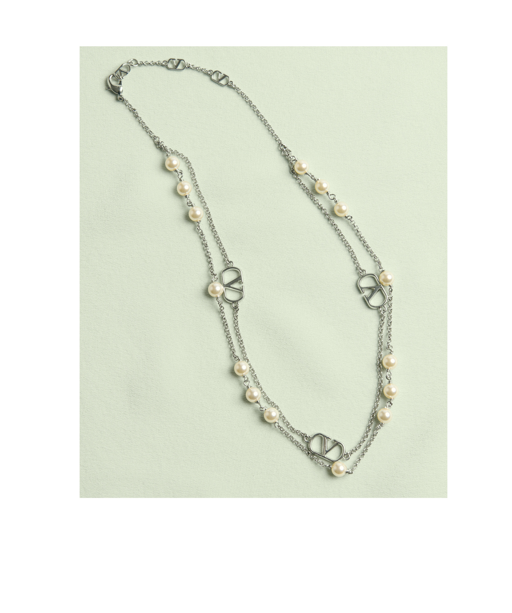 Valentino Garavani Vlogo Signature Necklace With Swarowski Pearls In Metallic