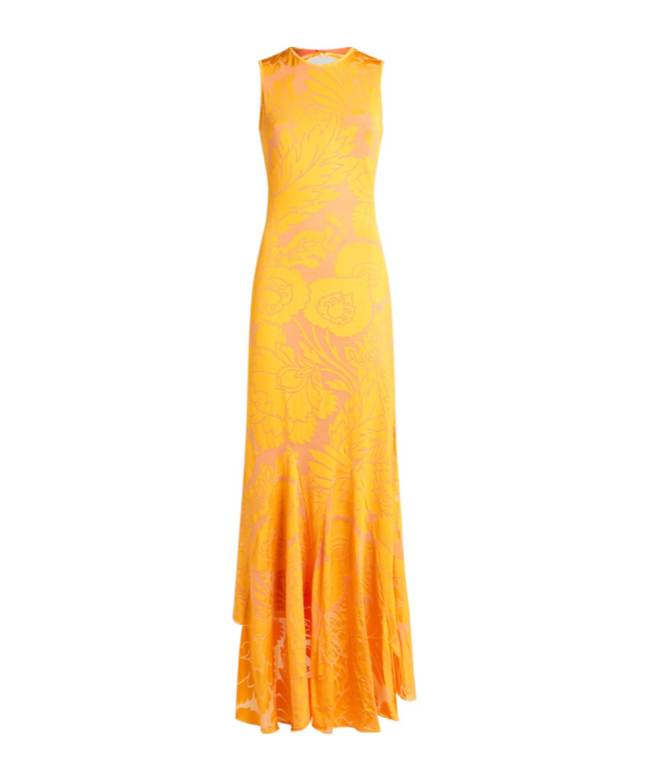 Etro Orange Long Dress With Semi-transparent Design And Cut Out Detail On The Back In Viscose Blend Woman In Yellow